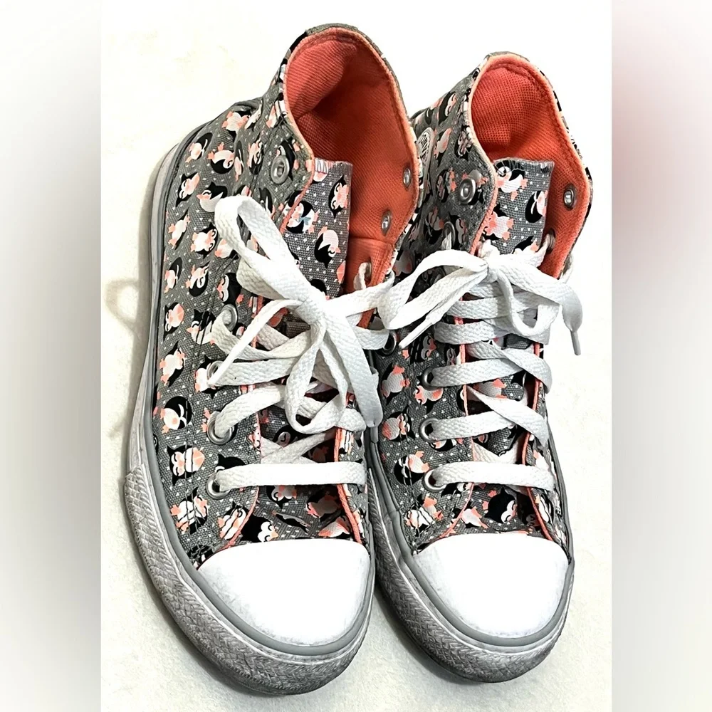 Converse Kids High-Top Sneakers Black, White, and Orange Penguin Tundra Print